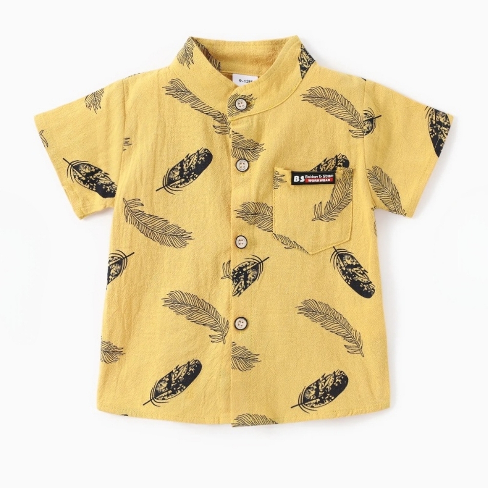 Baby Boy‎ 100% Cotton Short-Sleeve All Over Feather Print Button Up Shirt Kids